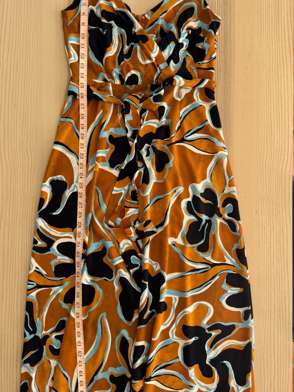 MSK Rust Floral Wrap Maxi Dress with Black and Light Blue Accents